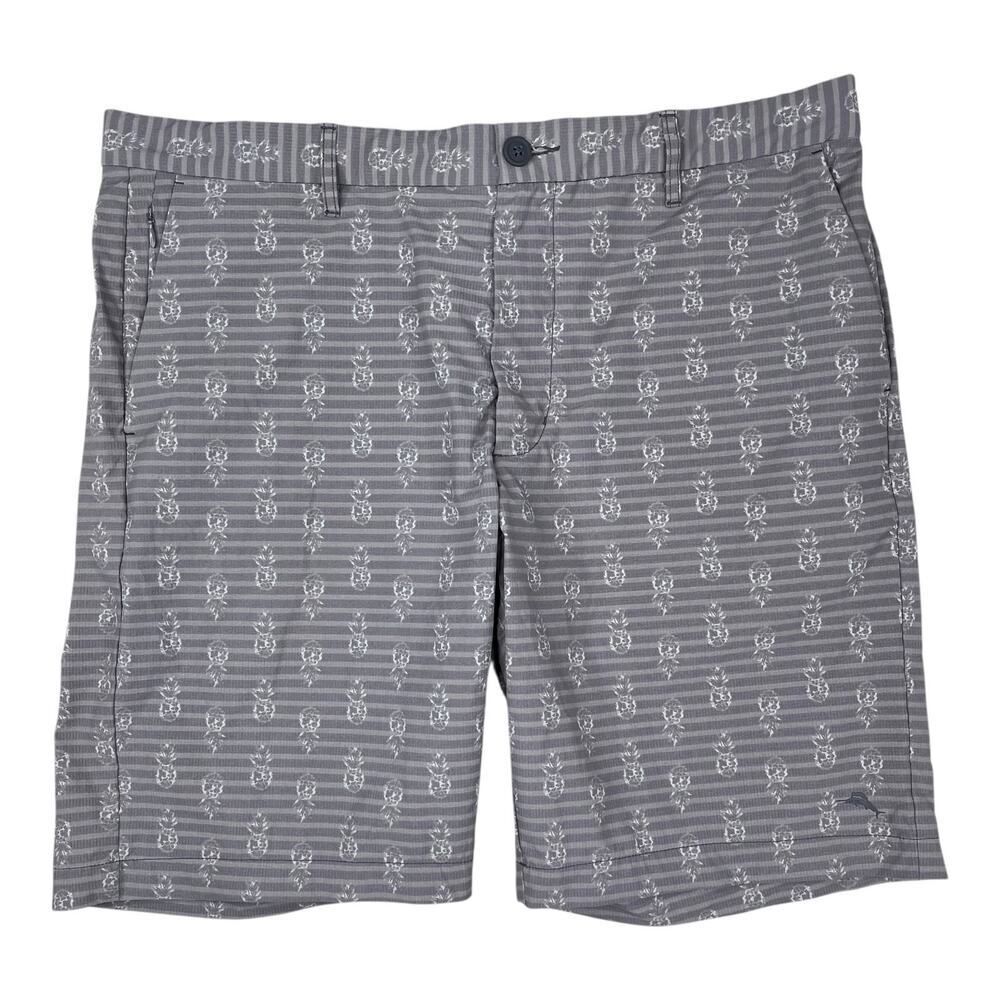 Tommy Bahama Shorts Mens Medium Gray Pineapple Print Golf Casual Stretch Chino